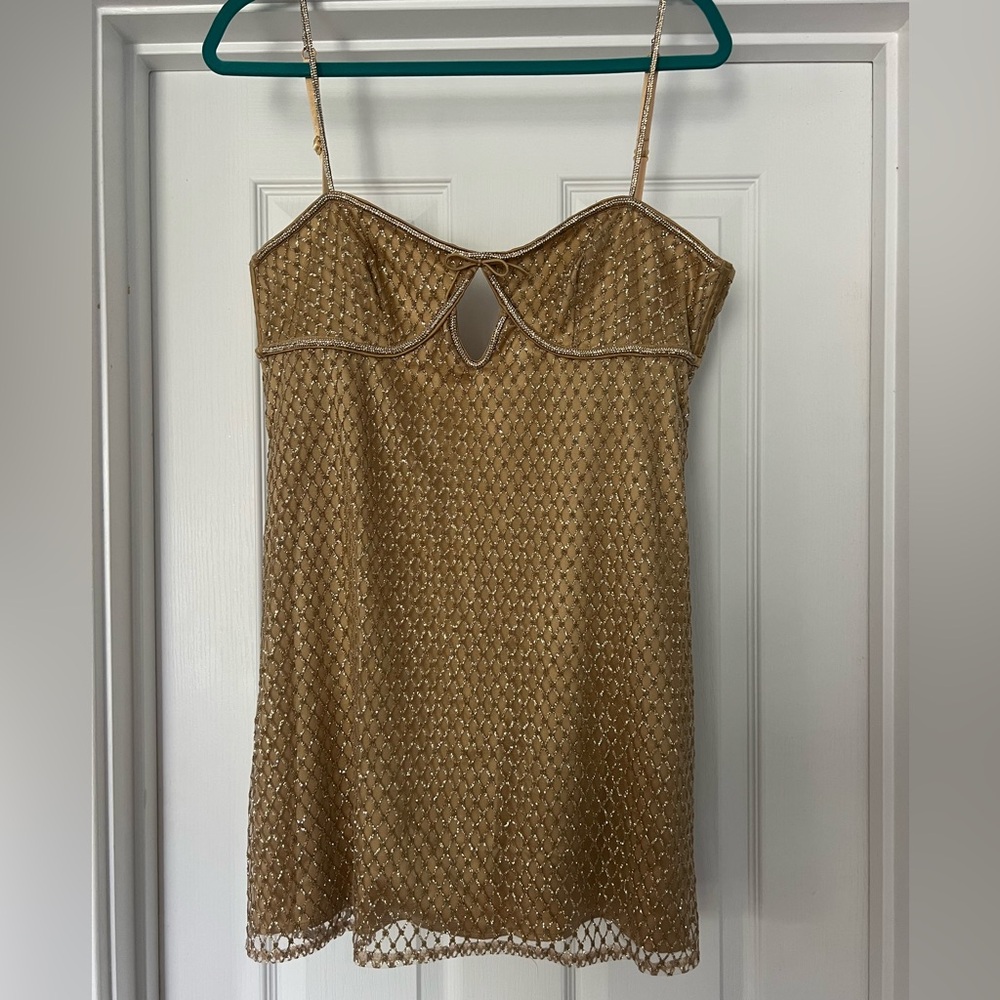 For Love and Lemons Gold Glitter Slip Dress
